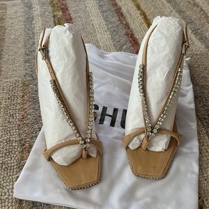 Schutz Vikki Crystal Nude Rhinestone Tie Up Women's Heels 8 BNWT